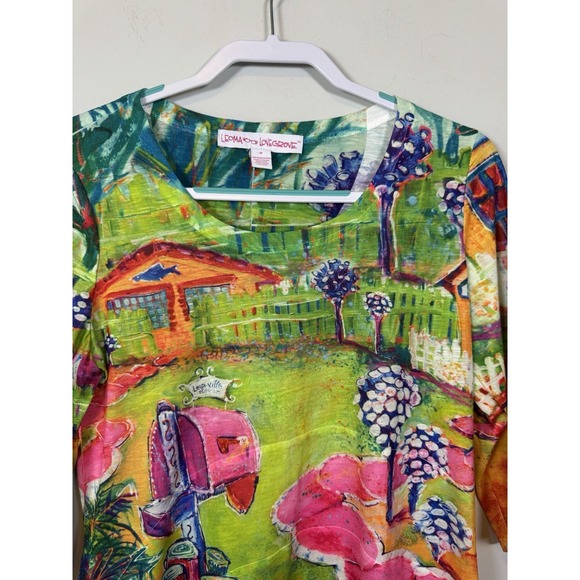 Leoma Lovegrove Medium Colorful Artsy Crew Neck 3/4 Sleeve Artsy Coastal‎ EUC - Picture 2 of 9